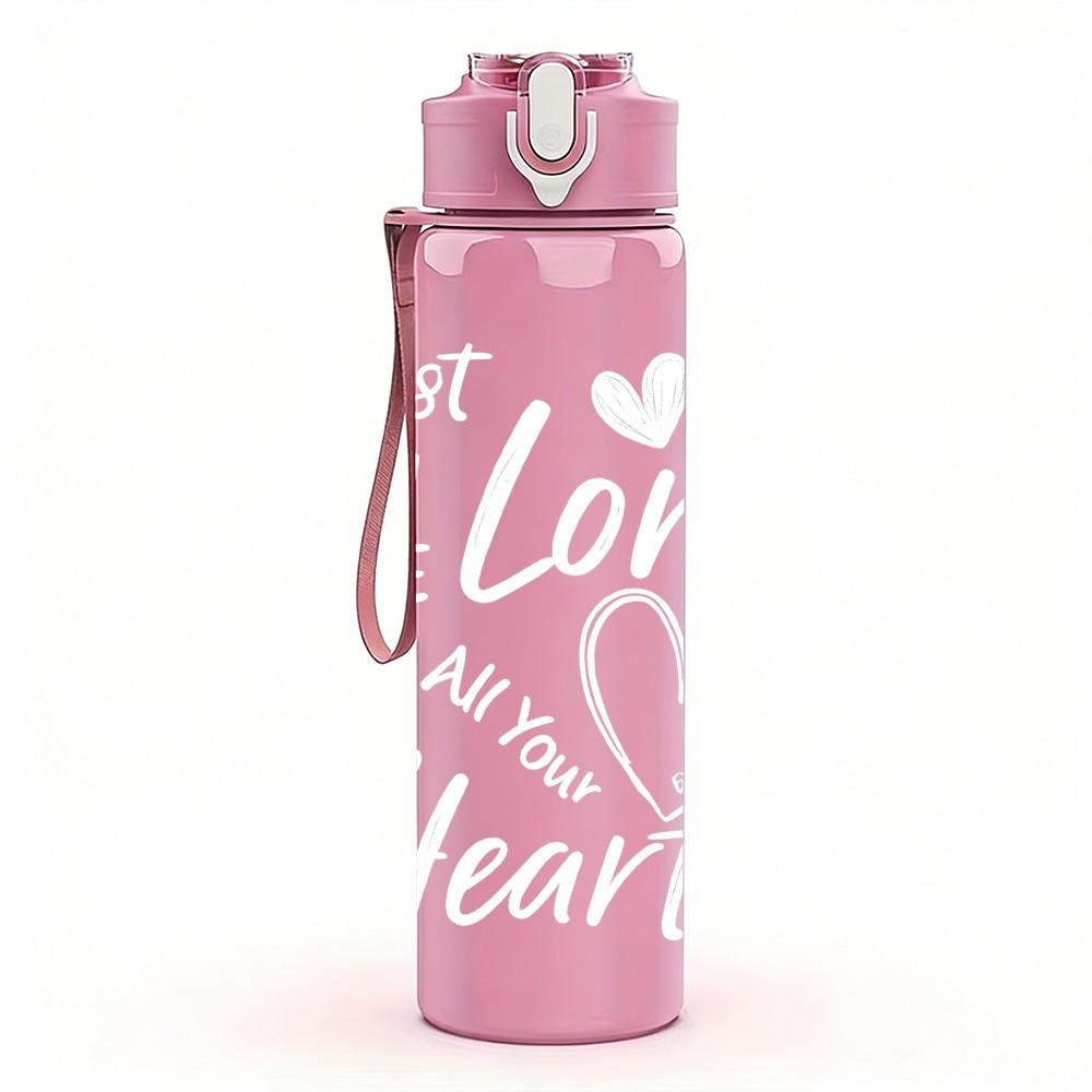 1PC Trust In The Lord Heart Pattern 750ml Color Plastic Sports Water Bottle Leakproof Flip Straw Lid Suitable for Sports Office Home Use