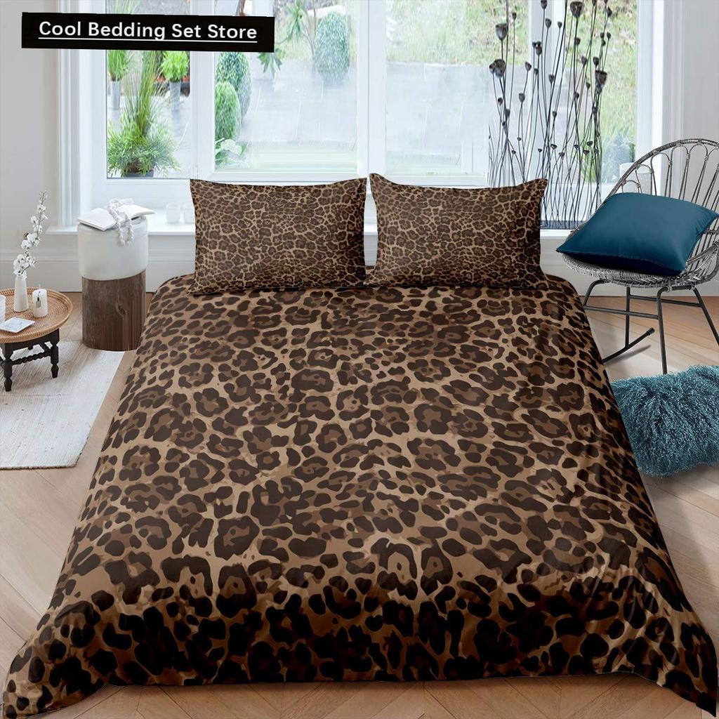 Pink Leopard King Queen Duvet Cover Girly Glitter Bedding Set Cheetah Skin Pattern Quilt Cover 2/3pcs Polyester Comforter Cover