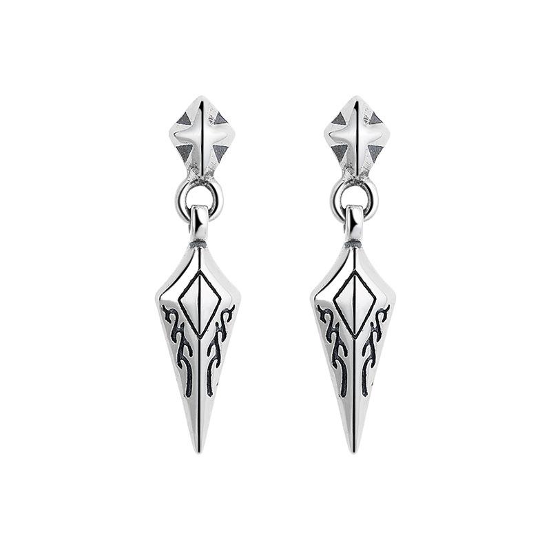 S925 Sterling Silver European and American Rhombus Exquisite Pattern Earrings Personalized Trend Rock Men s and Women s Earrings