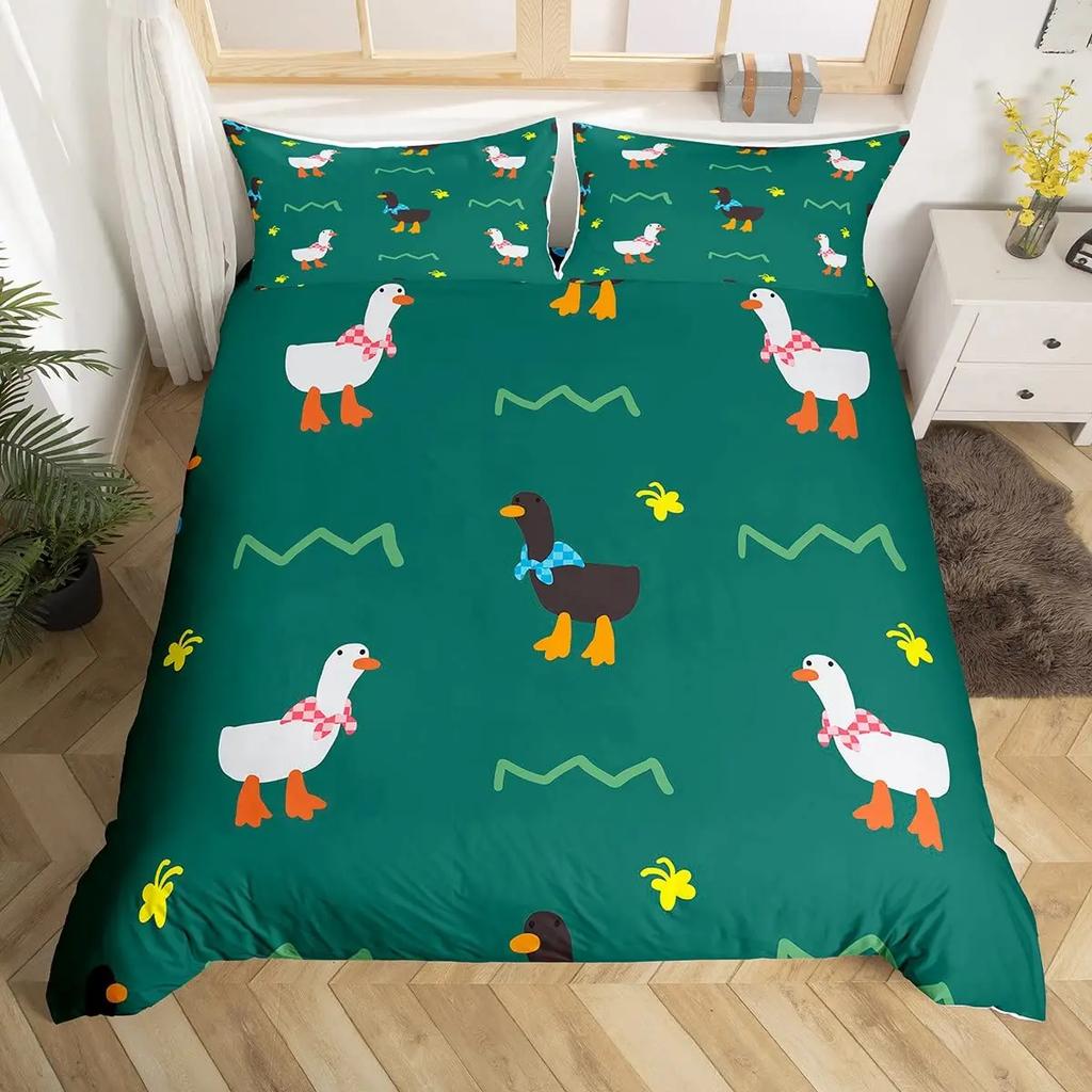 Carton Yelow Duck King Quen Soft Duvet Cover Farm Lovely Animal Beding Set Blue Buble Comfortable Quilt Cover Soft Polyester Warm Comforter Cover