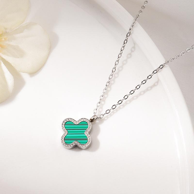 Non-Fading Lucky Titanium Steel Double-Sided Pendant Four-Leaf Clover Necklace Female Simple Premium Sense Niche Design Jewellery