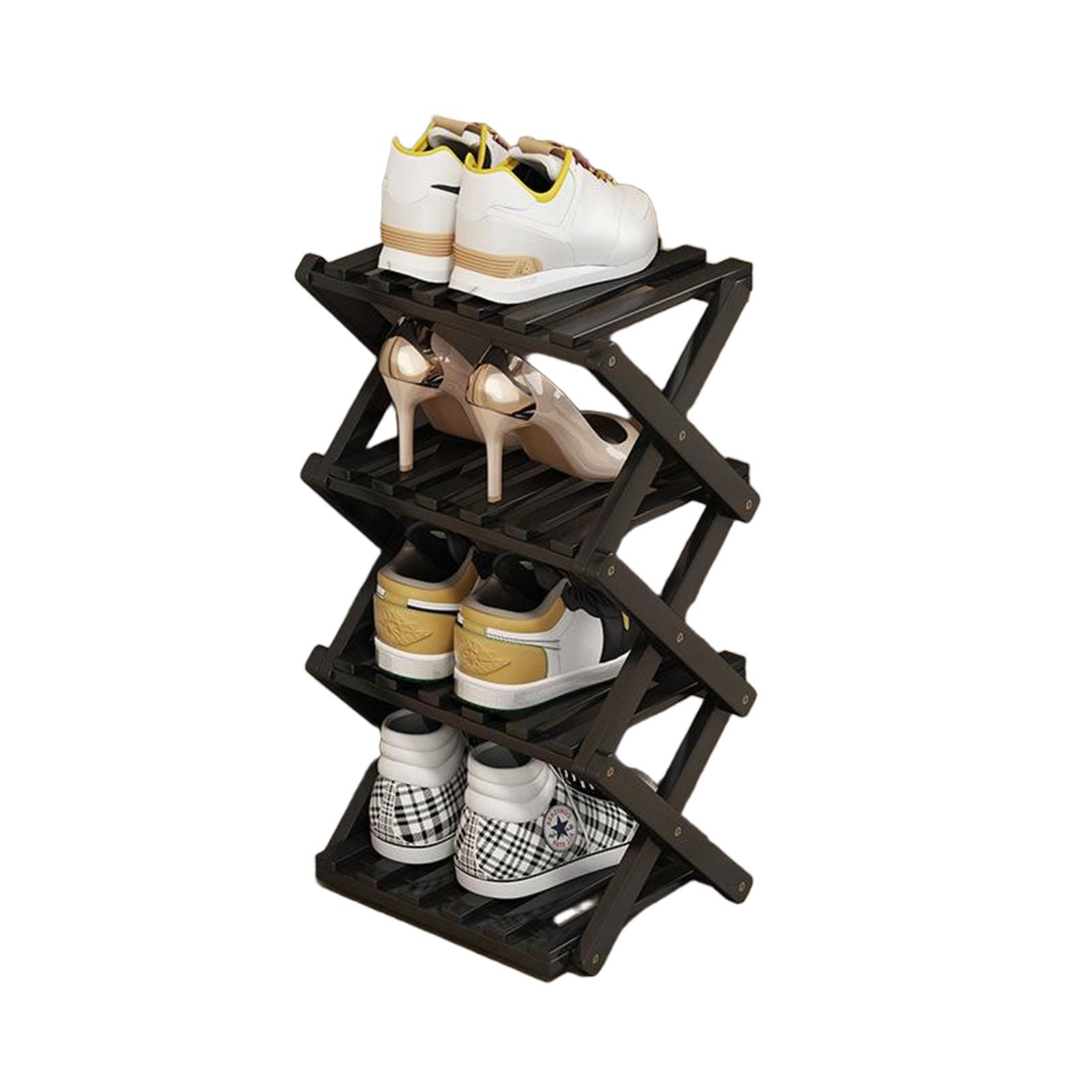 

Bamboo Folding Shoe Rack Space Saving Wooden Shoes Organizer Entryway Corner Shelf Stable Construction Large Capacity Cabinet