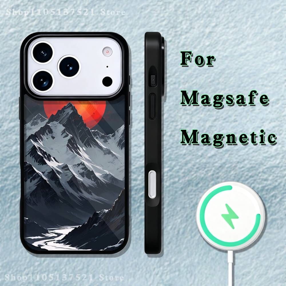 Snow Mountain Scenery Design Phone Case iPhone 17,16,15,14,13,12,11,Pro,Max,Plus,Mini,SE4,E Magnetic Magsafe Wireless Charging