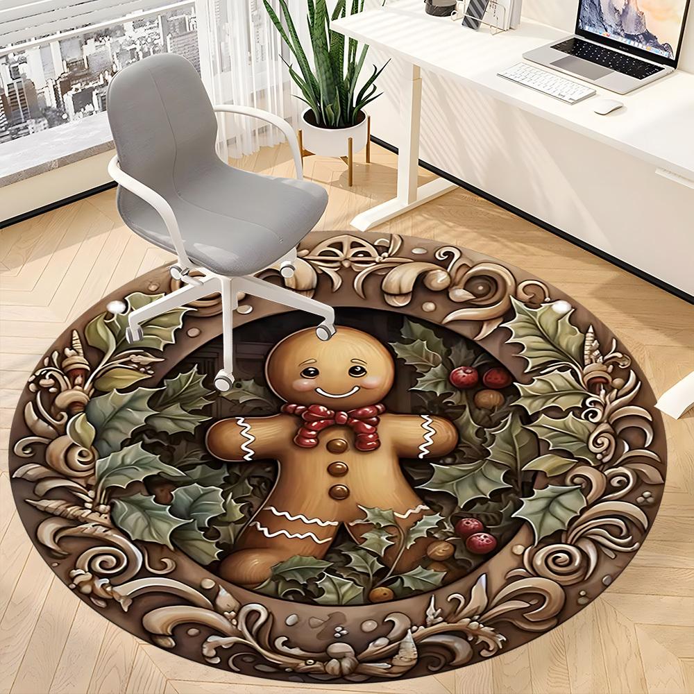 1pc Gingerbread Man Chair Carpet for Office, Indoor Non Slip Washable Polyester Fiber Carpet,