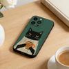 Striped Shirt Coffee Cat Phone Case For iPhone 17 16 15 14 13 12 Max Plus Silicone Black Cover