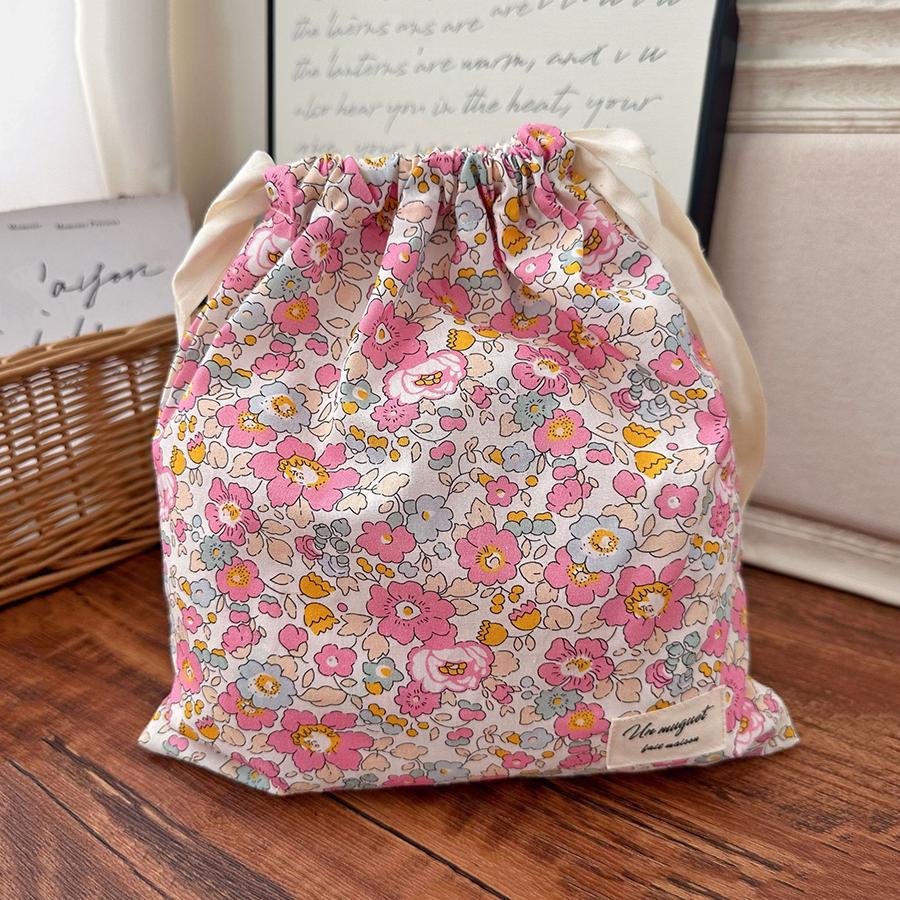 1pcs Forest Style Handmade Floral Cotton Drawstring Bag Vintage Storage Pouch for Underwear Travel Organizer Pouch