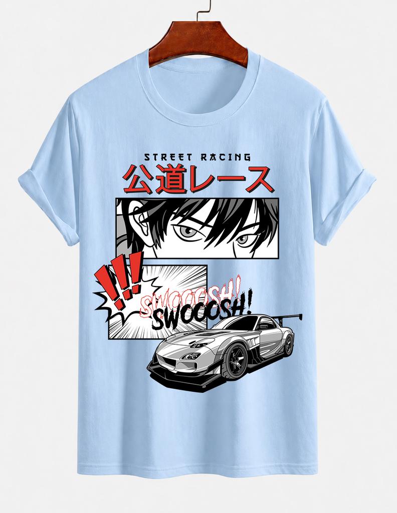 Unisexs Pure Cotton Solid Color Tshirt Street Racing Japanese Unisexga Jdm Sports Car Print Crew Neck Short Sleeve Street Casual Top