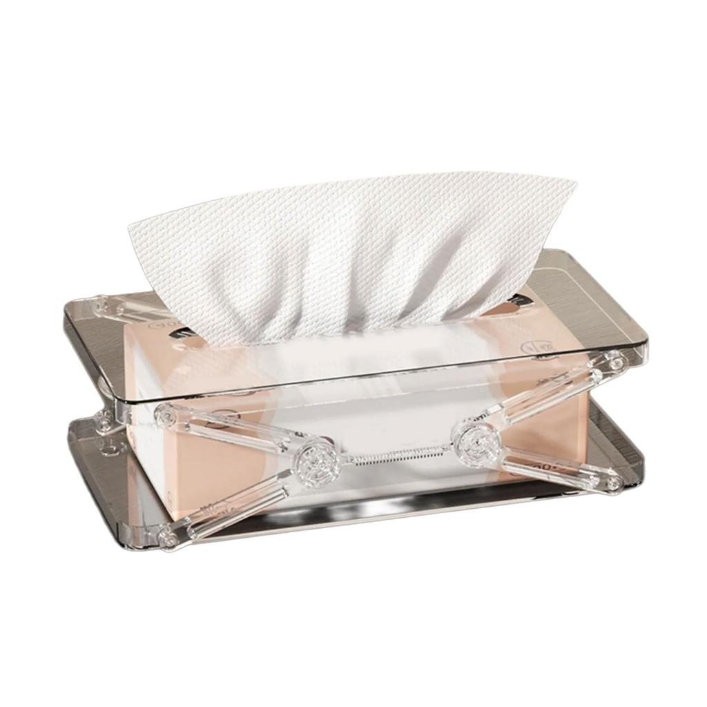 Clear Tissue Box Holder Spring-loaded Tissue Dispenser Transparent Desktop Tissue Box Cover for Home Office Bathroom Car