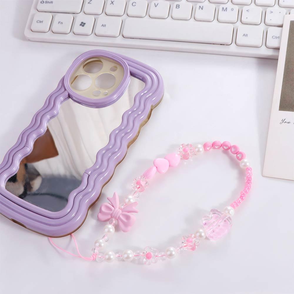 Beaded Pink Bead Love Bow Pendant Plastic Bowknot Y2K Phone Lanyard  Female Lady Girl