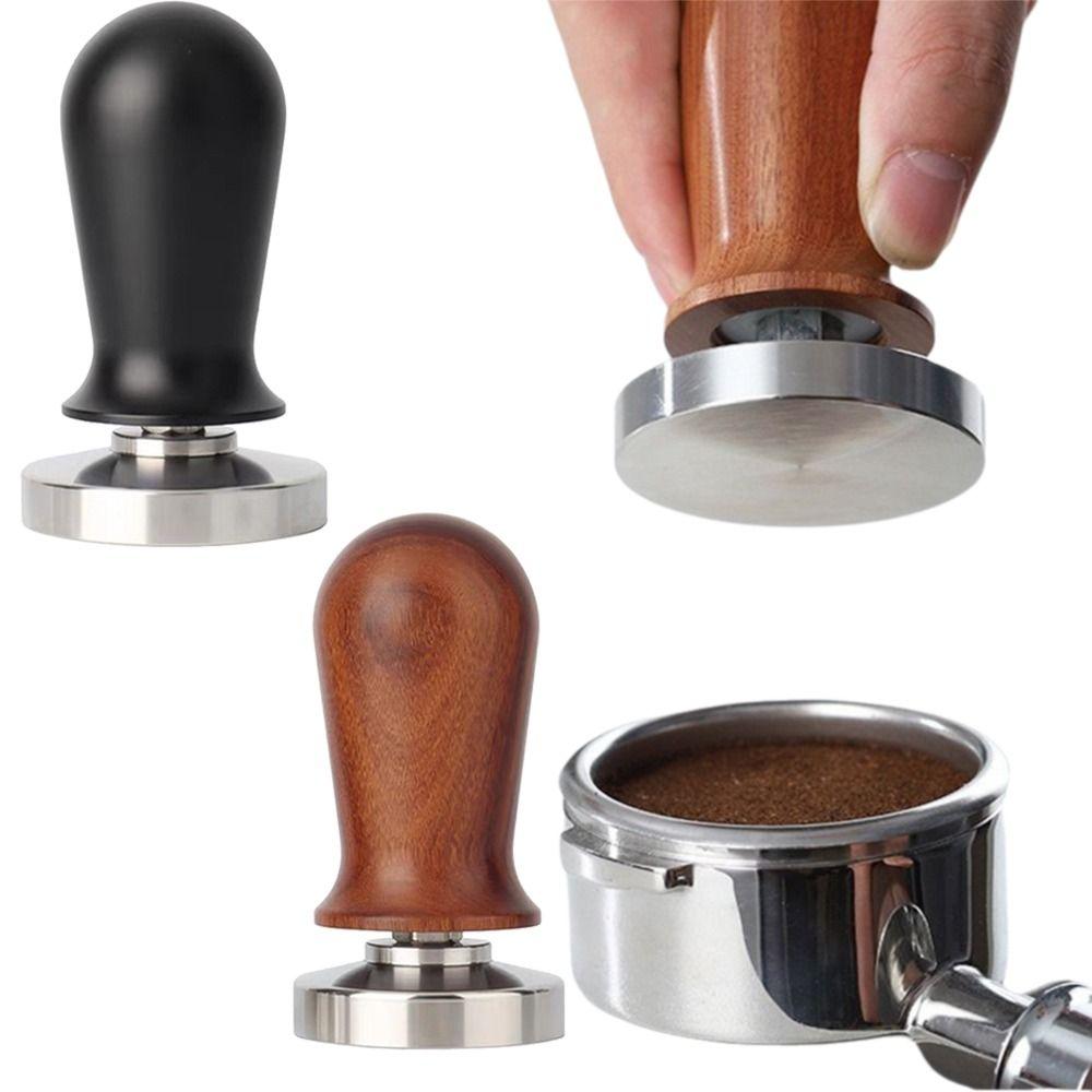 Stainless Steel Base Coffee Tamper 51/53/58mm Flat Bottom Coffee Powder Press Wooden Handle Non-slip Coffee Leveler