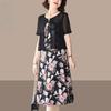 Elegant Summer Short Sleeve Dress for Women Middle Aged Fashion Slimming Fake Two Piece Mother Dress