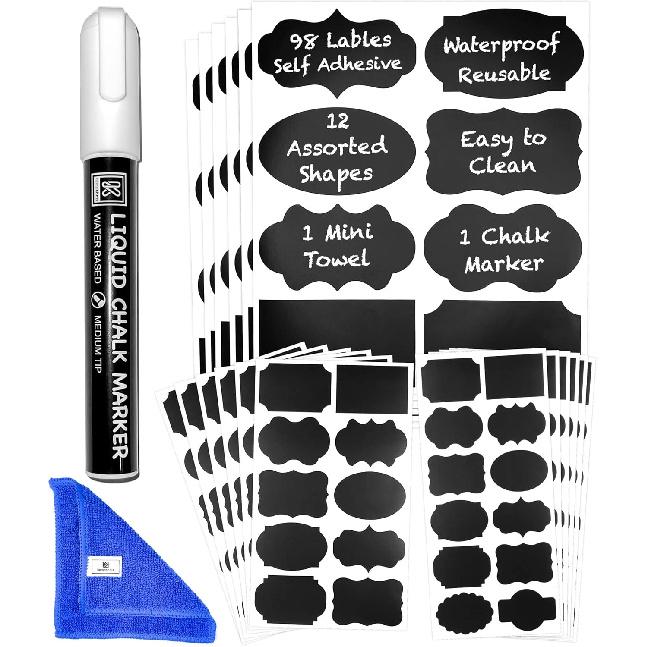 Chalkboard Labels for Jars 162pcs - Waterproof Reble Chalk Sticker Labels for Containers Storage Jars - 12 Unique Shapes & 3 Sizes Includes Erasable 98 Labels Assorted Shapes