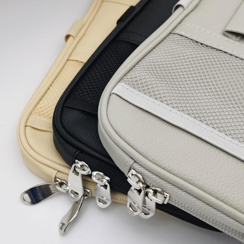 Da by Car Sun Visor Organizer, Multi-Pocket Trucks with Double Zippers, Elastic Bands & Glasses Clip - Organizes Essentials Keep Tidy (Cream Grey)