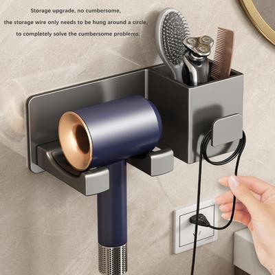Aluminum Hair Blower Holder, Wall Mounted Blow Dryer Organizer, Bathroom Rack for