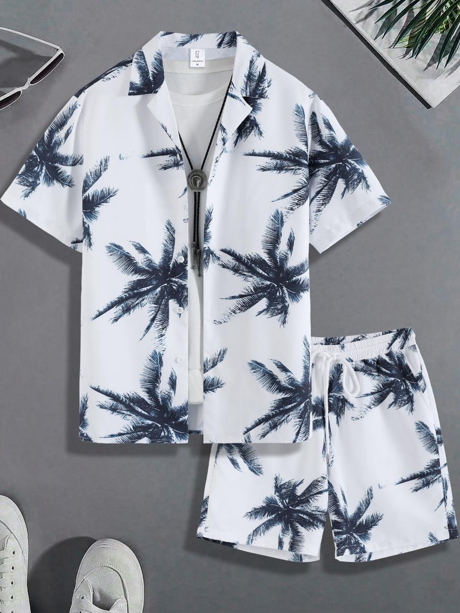 Heren Vintage Strandset, Shirt en Bijpassende Korte Broek, Geschikt om te Dragen op het Strand XL gray