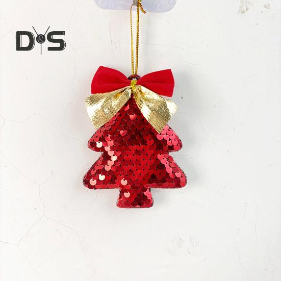 6Pcs Christmas Tree Ornaments Tree Shape Sequin Pendant with Bow for Christmas Trees Walls Doors Parties Wedding Decor