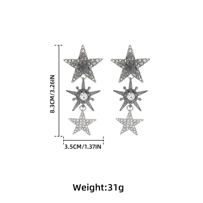 Sparkly Crystal Rhinestone Stars Drop Earrings For Women Fashion Holiday Party Jewelry Gifts