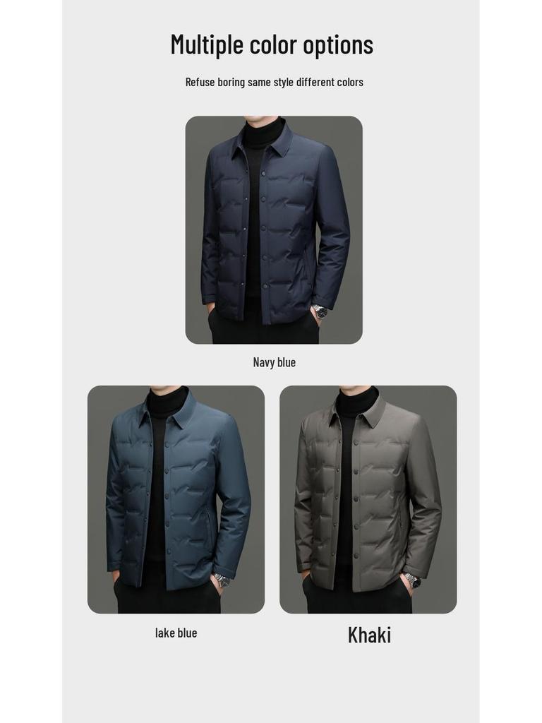 Men's Lightweight Stand-Up Collar Down Jacket - Autumn/Winter Business Casual Warm Outerwear for Middle-Aged Men.