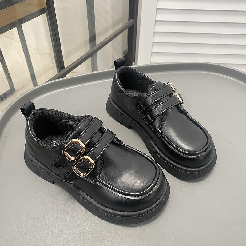Students Leather Shoes British Style Retro Kids Flat Shoes Double Hook&loop 2025 New Children Uniform Shoes Non-slip Soft Sole