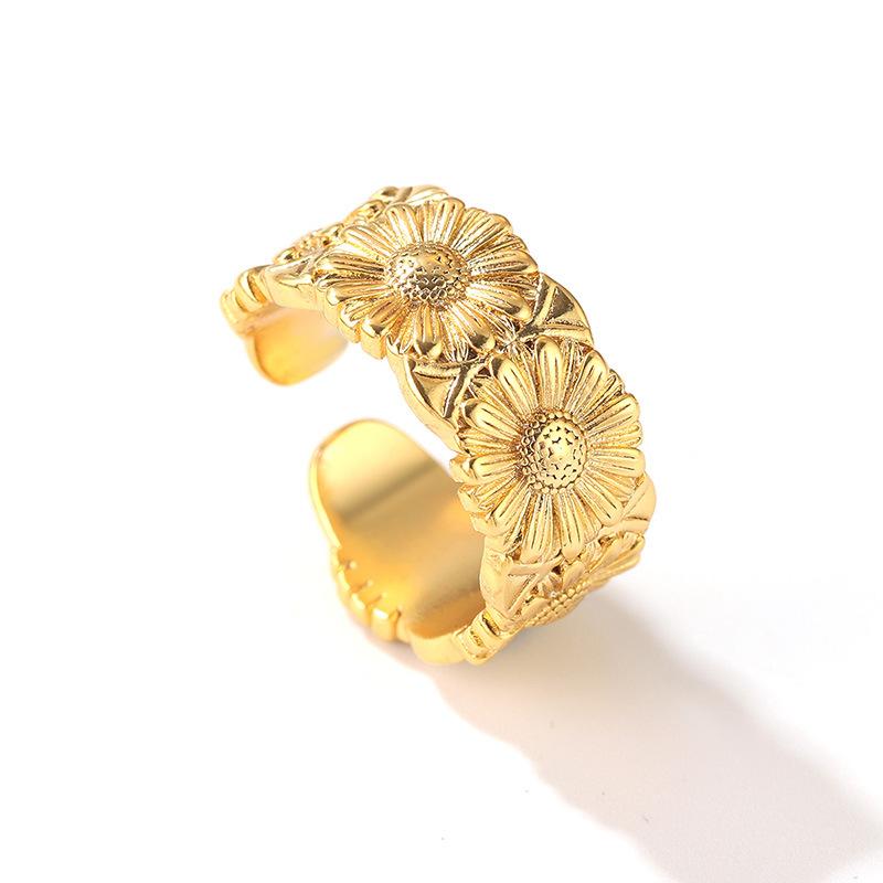 French retro personalized relief small daisy open ring light luxury high sense fashion commuter design jewelry