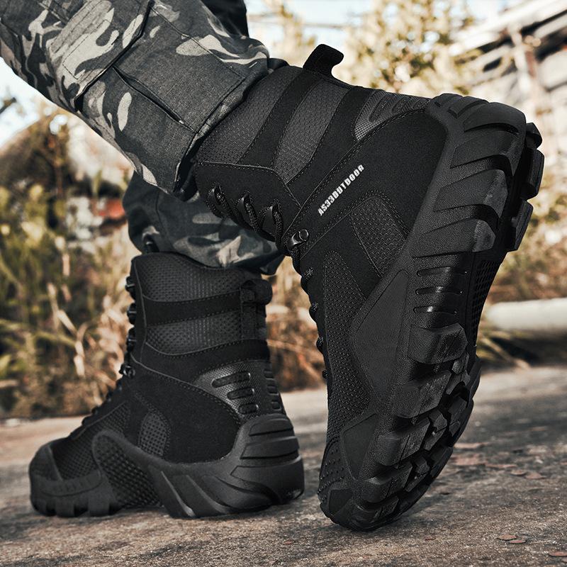 Outdoor Tactical Boots Men High Top Non Slip Hiking Shoes