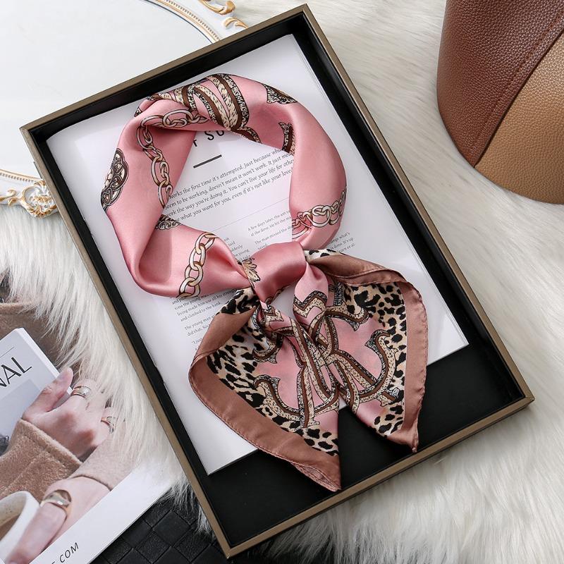 Premium leopard print chain element printing 70 imitation silk scarf spring and autumn fashion matching shawl scarf