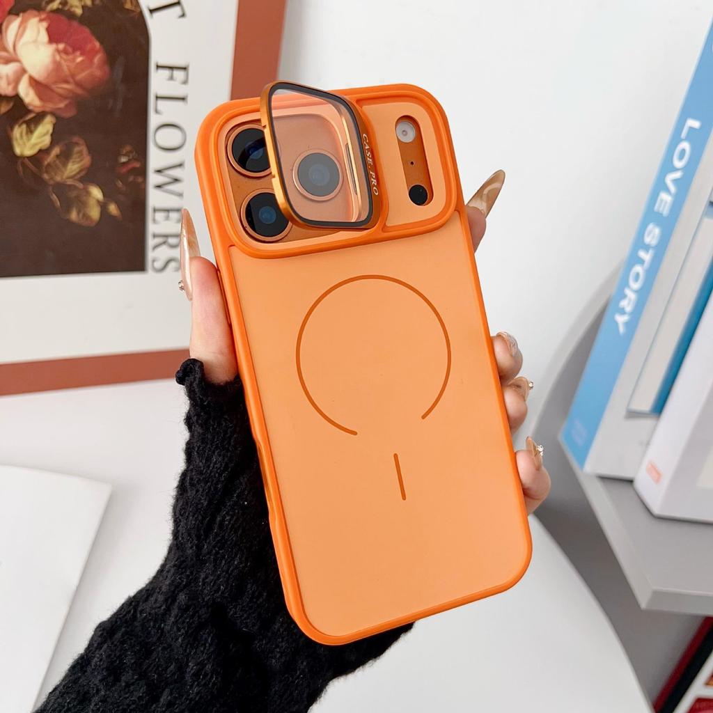 Magnetic Lens Bracket Phone Case for iPhone 17 Pro Max, Apple 16, 15 & 14 - Two-color Skin Feel Protective Cover.