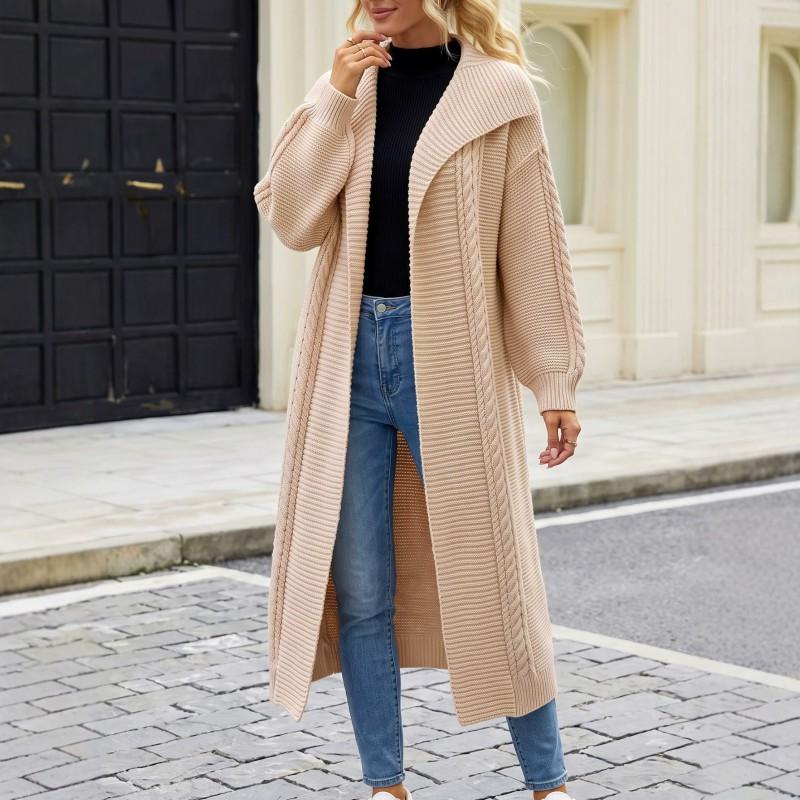 Womens Oversized Knit Cardigan Long Sleeve Lapel Loose Fit Thick Sweater Coat Winter