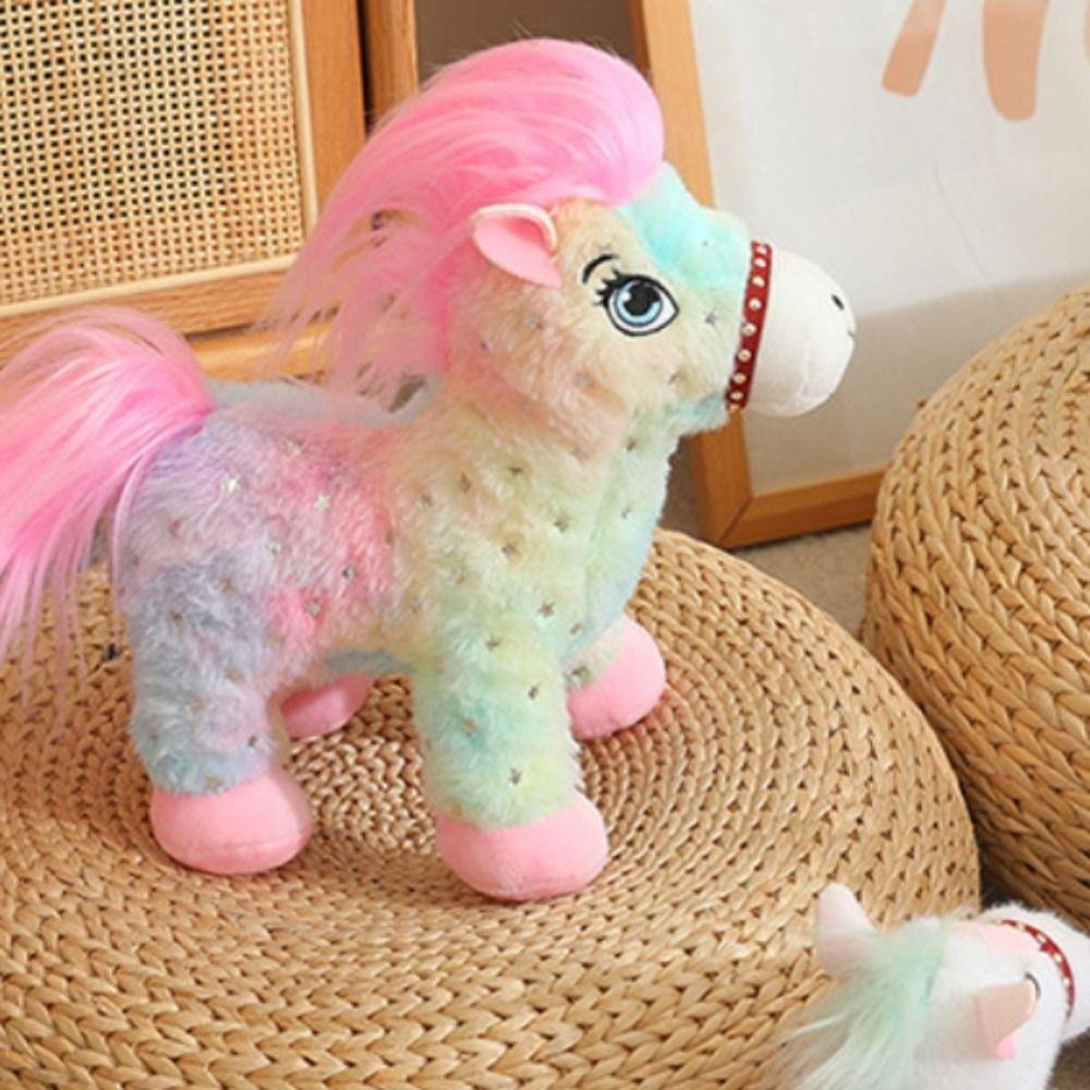 Fluffy Tail Pony Plush Toys Long Mane Cartoon Horse Stuffed Toy  Easter Gifts