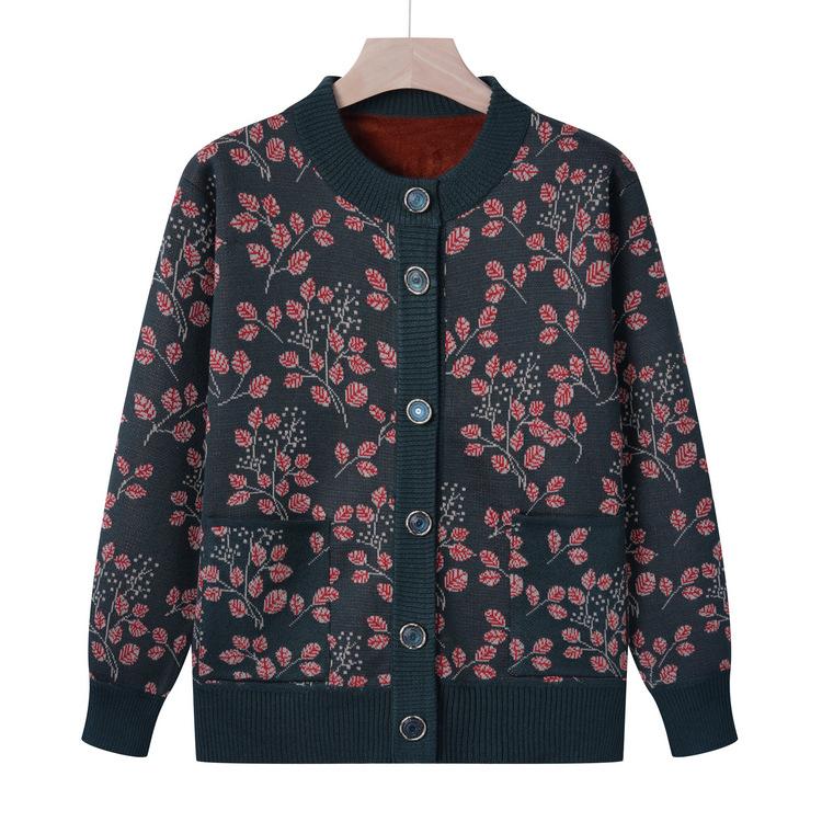 

Мама Осенний Свитер Куртка Женский Бабушкин Флисовый Вязаный Свитер Осень и Зима 4XL зелёный