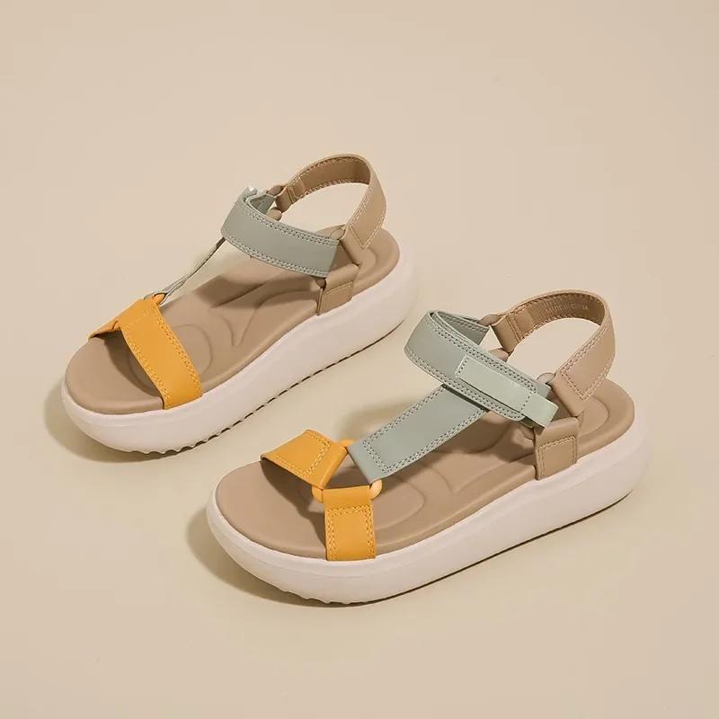 

Новые женские сандалии на платформе с застежкой-липучкой, лоскутные женские туфли для отдыха, для улицы, удобные, износостойкие, сандалии для женщин 42 хаки