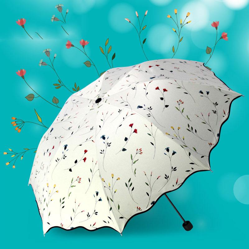 Umbrella Uv Protection Women'S Sun Umbrella Folding Umbrella Windproof Travel Umbrella With Flowers On Canopy