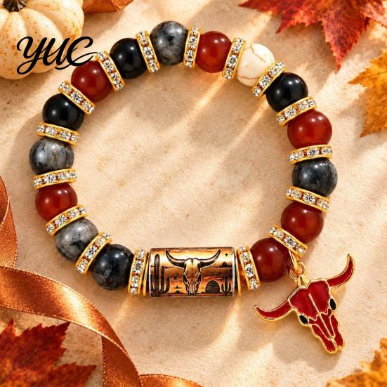Daily Wear Fashion Accessory Stretch Deer Beaded Bracelet, Retro Animal Bead Owl Bull Skull Casual Jewelry Elastic Boho Bracelet for Women,