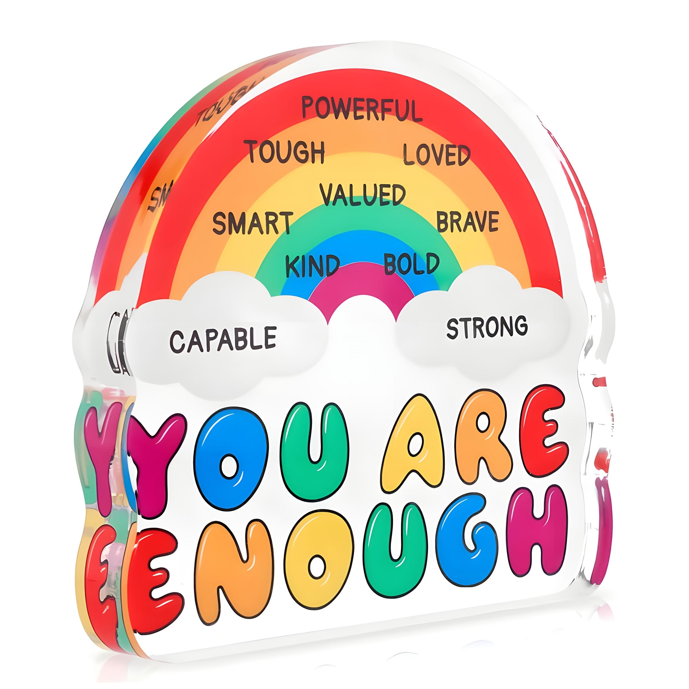

1pc Rainbow Pride Acrylic Inspirational Desk Decor - You Are Enough Rainbow Love Sign, Contemporary Irregular Shape, No Frame Needed 12*12cm