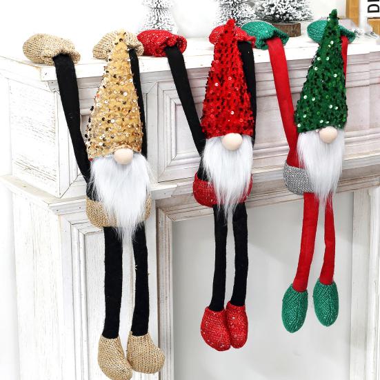 Christmas Gnome Doll Decoration Sequin Hat Dwarf Elf with Long Arm And Leg Plush Faceless Doll Shelf Hanging Ornament for Fireplace Shelf Decor
