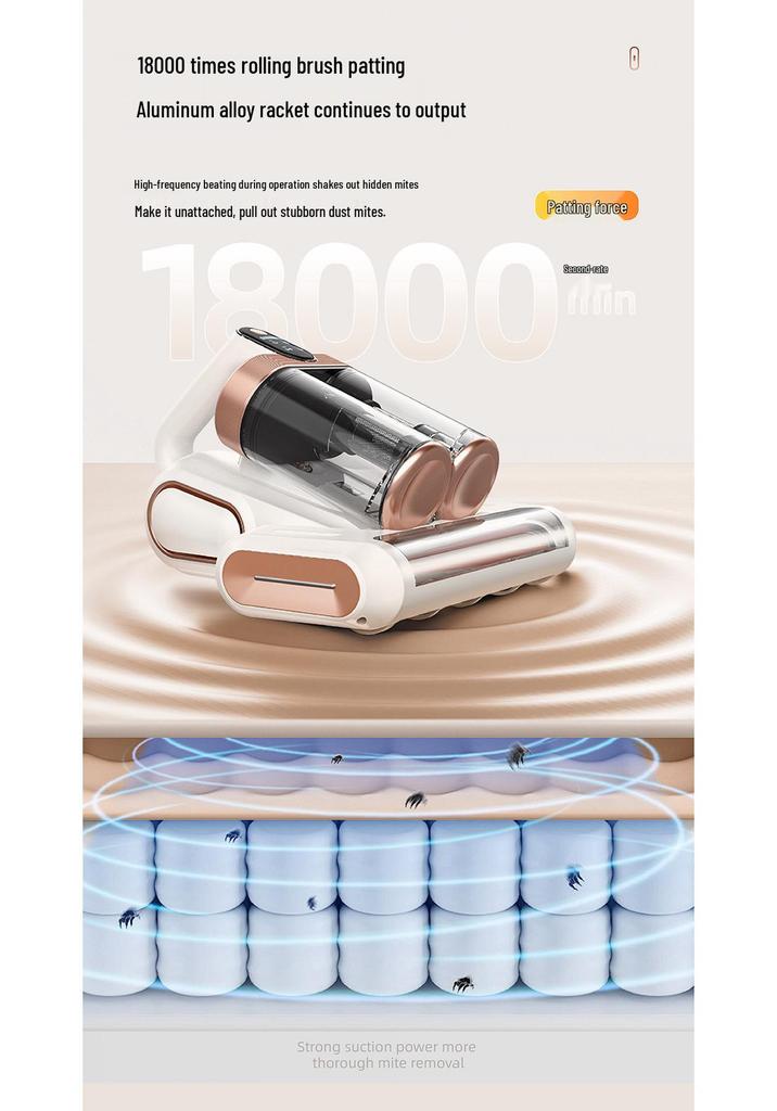 Automatic Bed Vacuum with Double Dust Cup & UV Sterilizer - High Suction Mite Remover