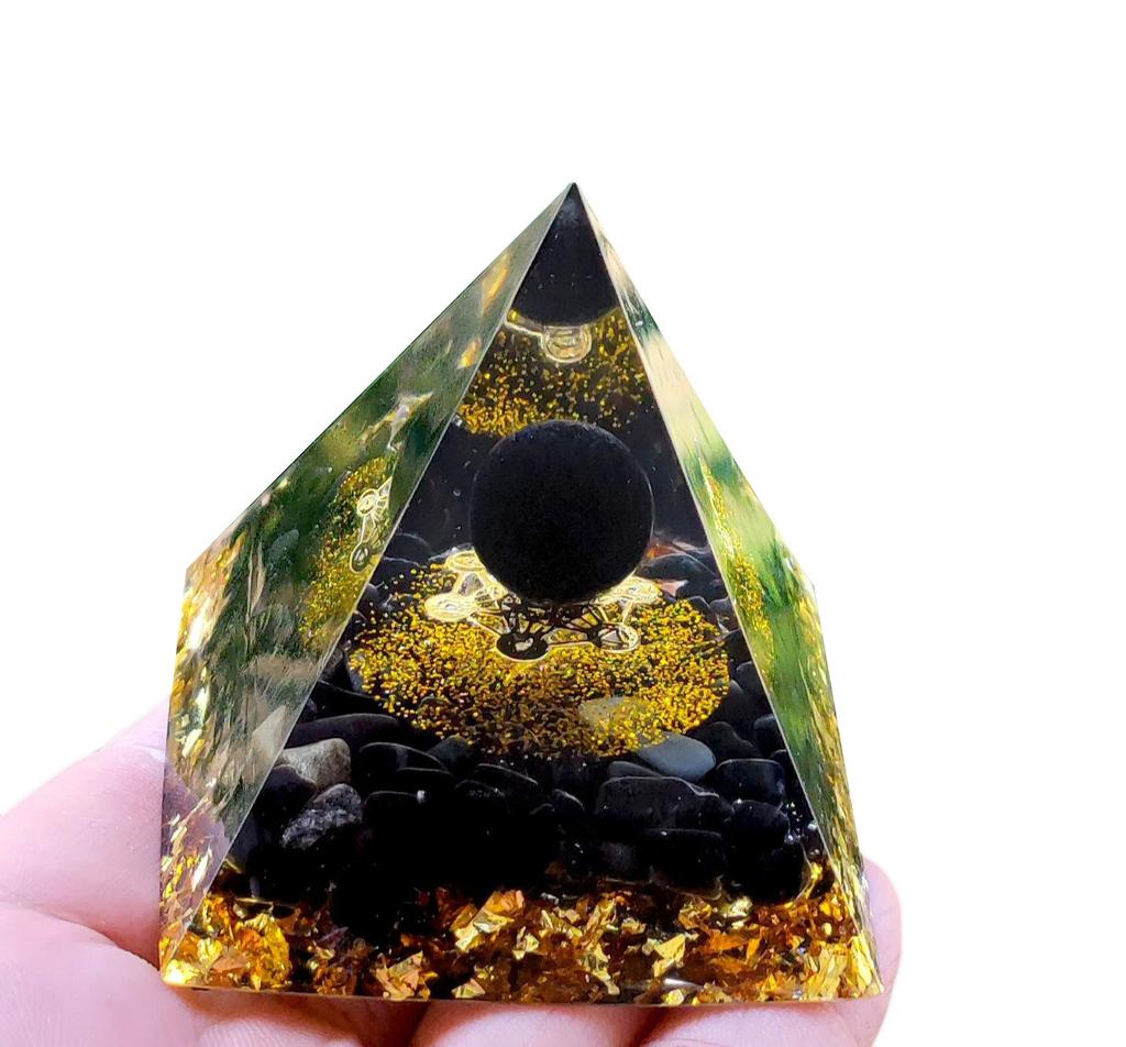 Pyramid Orgonite + Led Lamp Base 5Cm Crystal Stones Amulet 5Cm Hx20