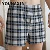 Men's Cotton Boxer Briefs High Waist Casual Plaid Pajama Shorts Plus Size Big Underwear Home Sleep Bottoms M L XL 2XL 3XL