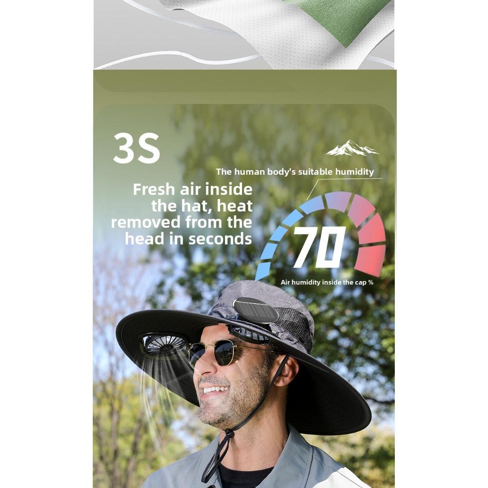 UV Protection Solar Fan Bucket Hat, Outdoor Fishing Sun Protection Cooling Fisherman Cap