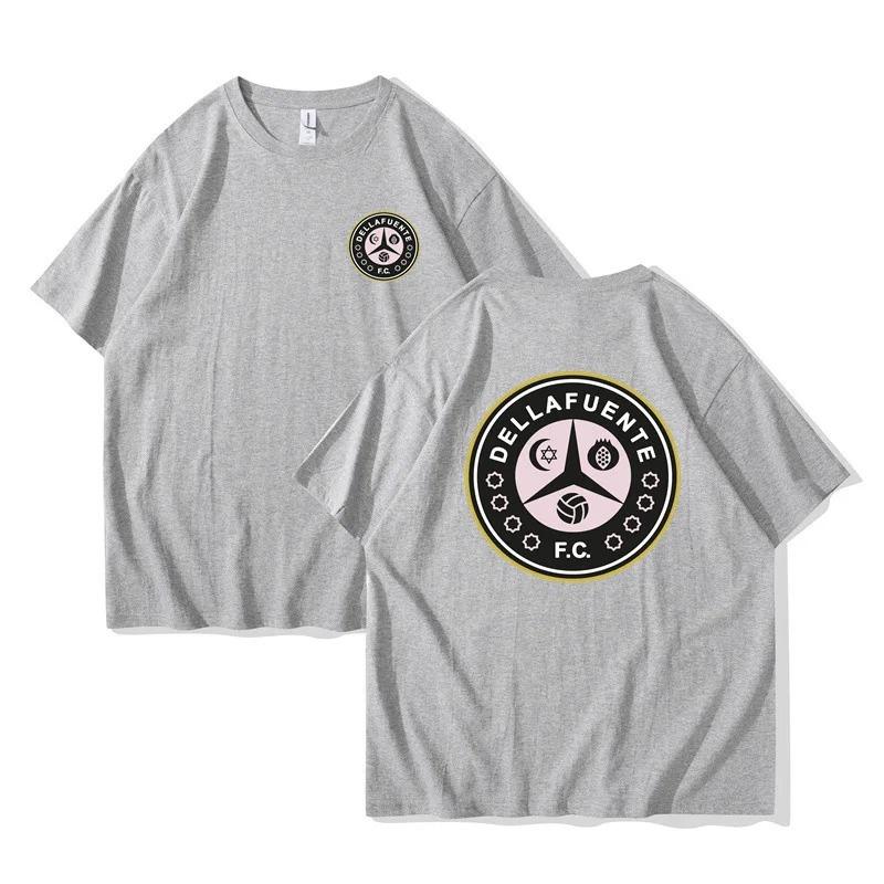 Dellafuente Summer Men's and Women's Pure Cotton Short Sleeve DLFC Football Club Emblem Fashion T-shirt Harajuku Unisex Korean