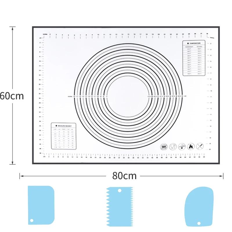 

4 шт./комплект силиконовый коврик для выпечки с пластиковым скребком большой коврик для раскатывания теста антипригарное тесто для пиццы принадлежности для выпечки кондитерских изделий