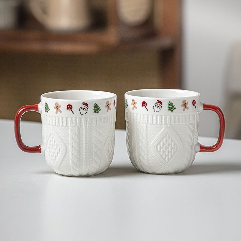 380ml Christmas Sweater Ceramic Mug with Festive Holiday Icons – Red Handle Coffee & Tea Cup Gift for Winter and Xmas