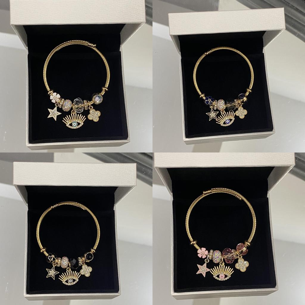 Fashion Demon Eye Pendant Bracelet Stainless Steel Enamel Star Clover For Women And Men