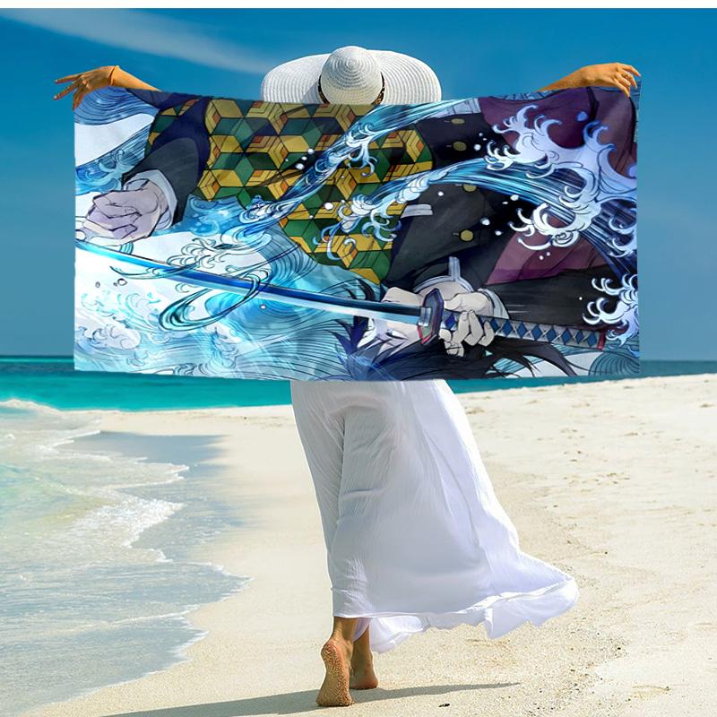 1pc Tomioka Giyuu Beach Towel, Comfortable and Thick, and Swimming/Bath/Picnic/Camping Towel, Suitable for Seaside Beaches
