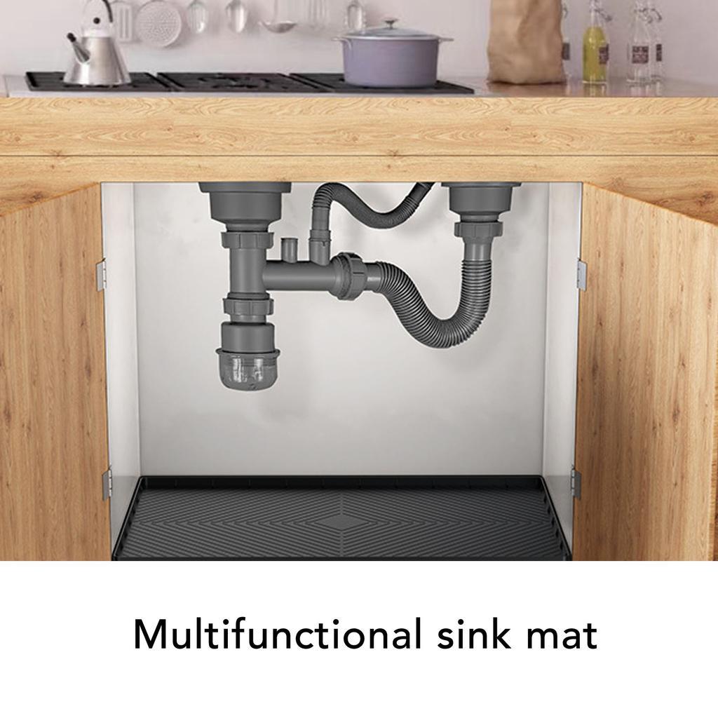 Under Sink Mat Cabinet Silicone Water Proof Mat Kitchen Cabinet Liner Under Sink Tray Organizer S Size Black