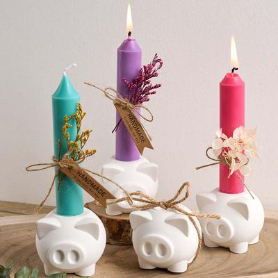 3D Piggy Candle Holder Silicone Mold DIY Cute Animal Shape Candlestick Casting Molds Plaster Resin Craft Making Home Decor