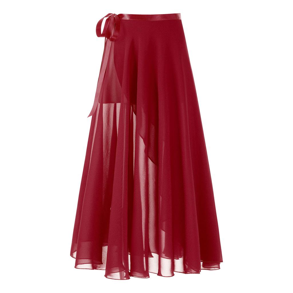 Damen Hohe Taille Fließender Ballettrock Einfarbige Mittellange Schnürdesign Modern Dance Trainingsrock