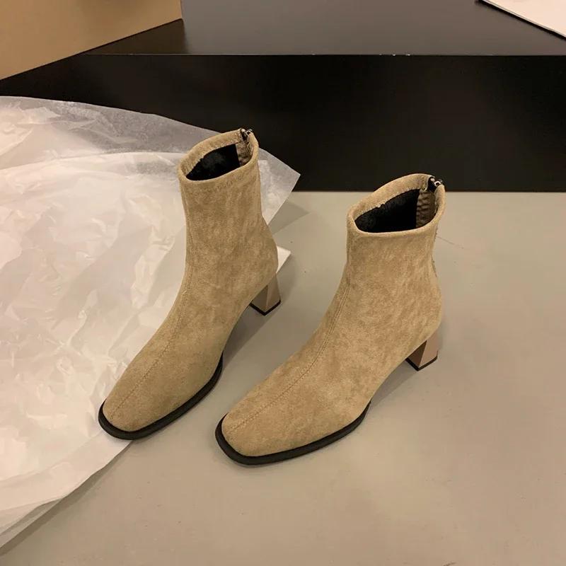 Mode Damen Stretch Stiefeletten Mode Elegant Modern Schmal Kurze Stiefeletten Herbst Winter Damen Reißverschluss hinten Schuhe