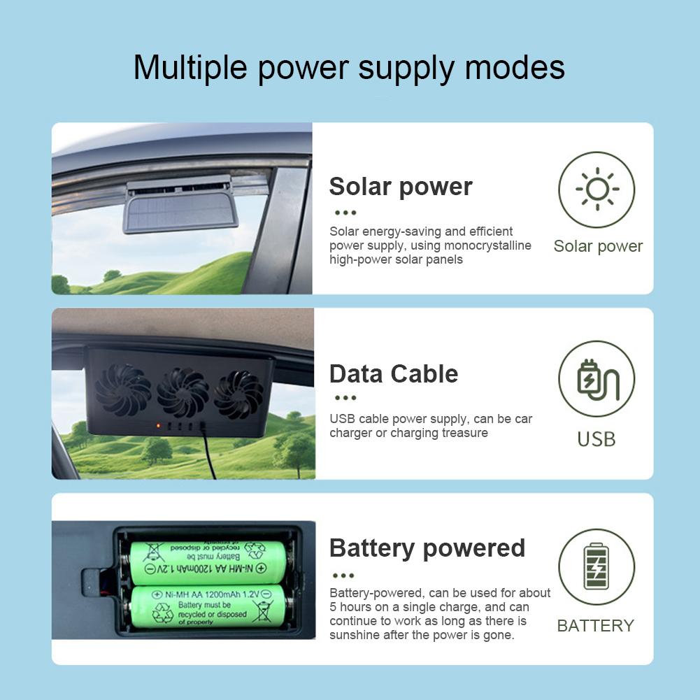 Solar Car Exhaust Fan with 3 Air Outlets Car Radiator Cooling Fan Eliminate Peculiar Smell Auto Ventilation Fan for All Cars