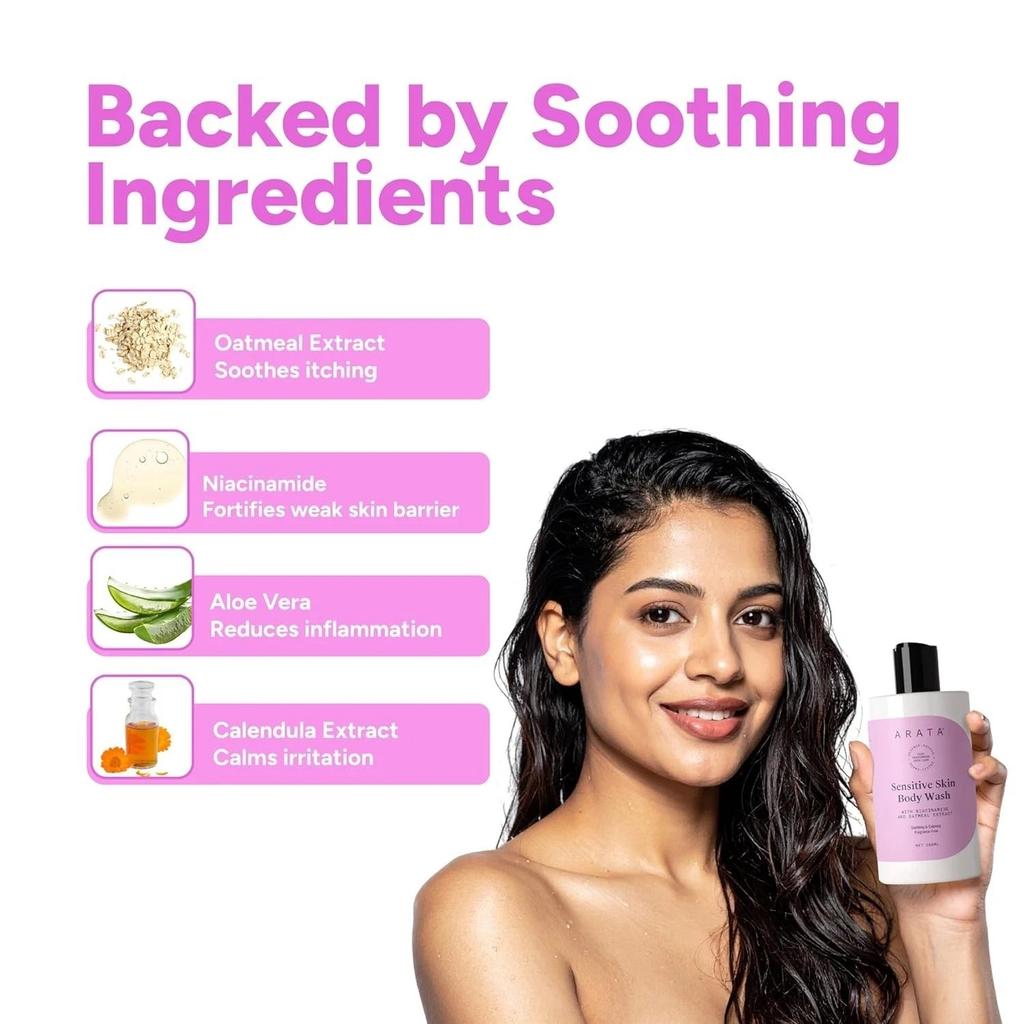 Arata Sensitive Skin Body Wash with Niacinamide & Aloe Vera - 300ml